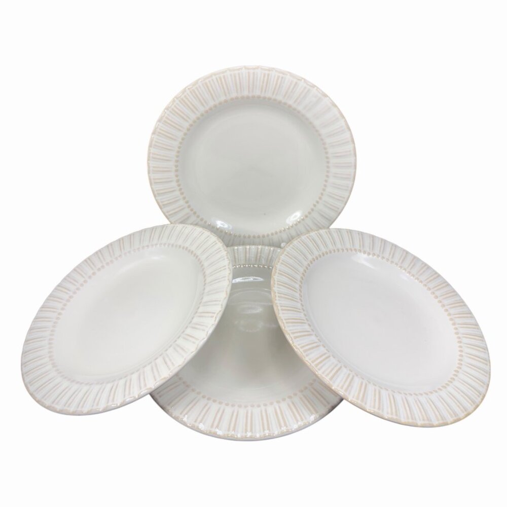 Bombay‎ IVORY Ribbed Stoneware Ceramic 8inch Plate Dish Set 4 Plates Dishes VTG